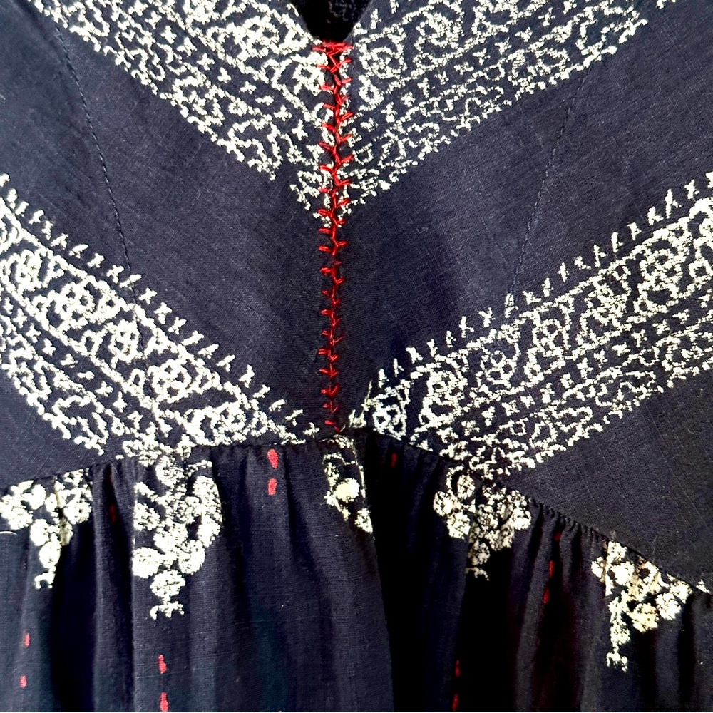 Lucky Brand Boho Navy Cotton Blouse M - Picture 5 of 8